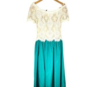 House of Bianchi | Vintage Lace Dress Off the Shoulder Formal Green Skirt